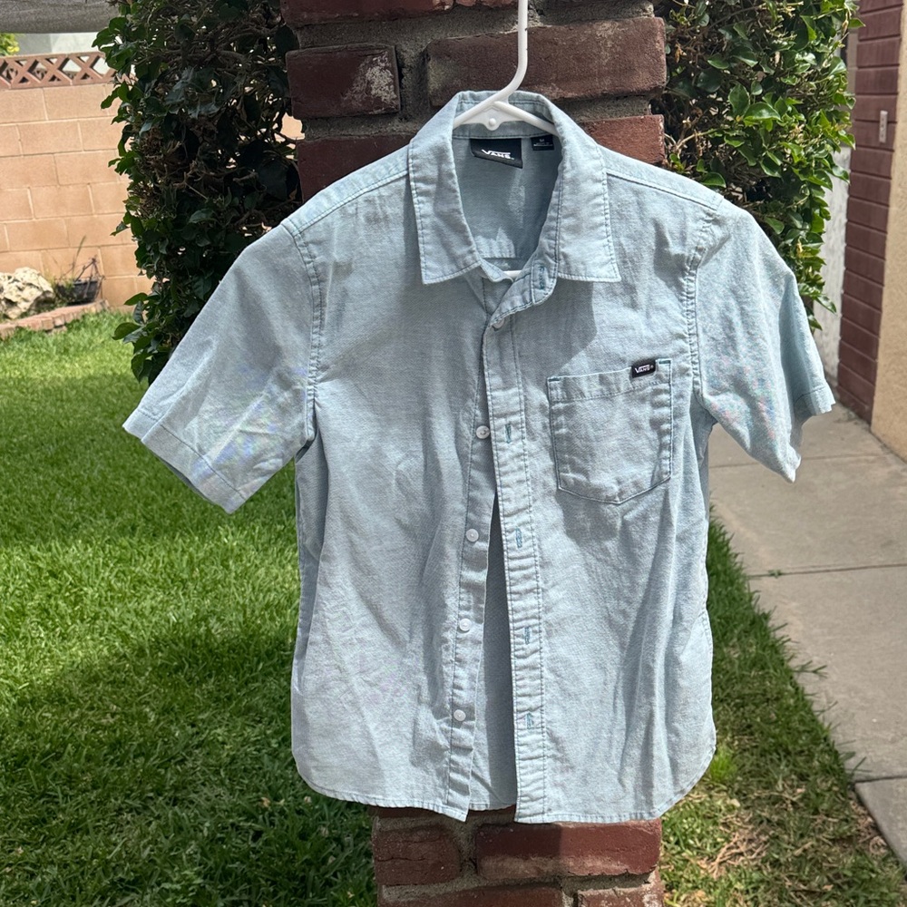 Vans Boy's Light Blue Short Sleeve Button-Up Shirt